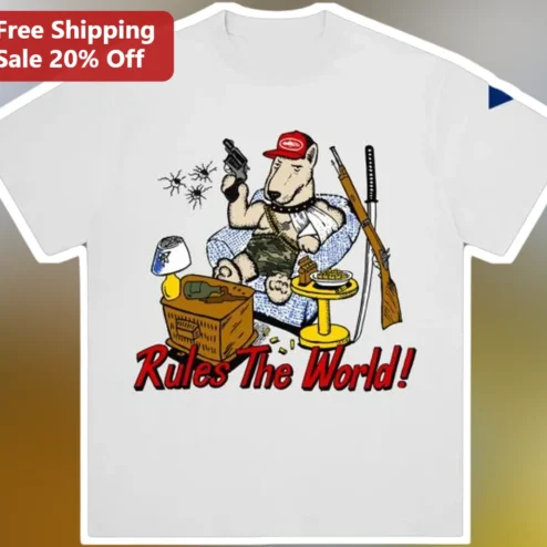 Rules The World Bull Terrier Graphic Tee Funny Tough Dog Cartoon Shirt
