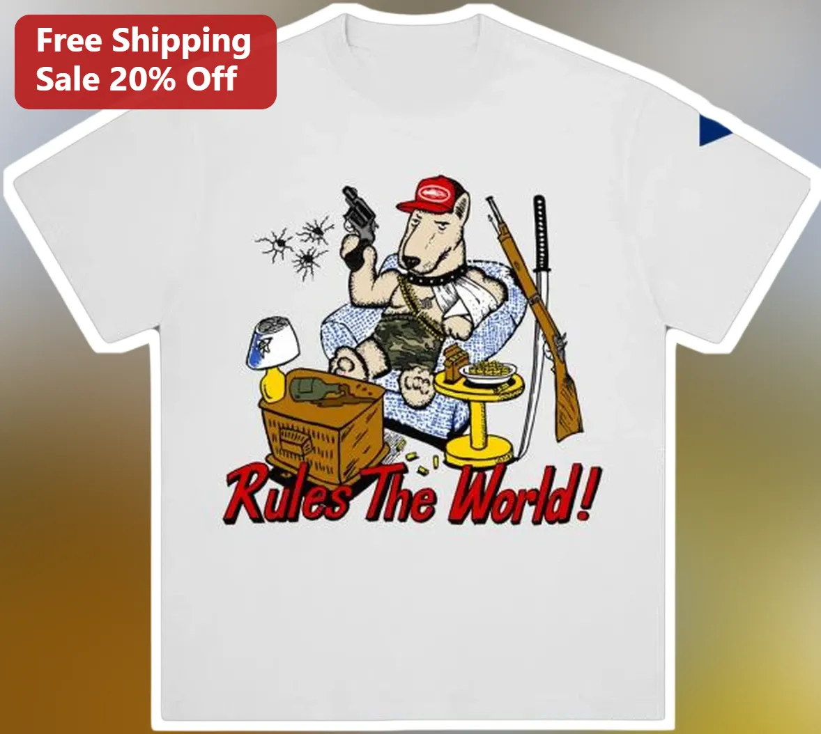 Rules The World Bull Terrier Graphic Tee Funny Tough Dog Cartoon Shirt