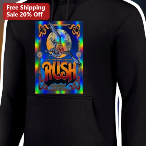 Rush Fifty Something Tour 2026 Hoodie Classic Rock Concert Merch Holographic Owl Design
