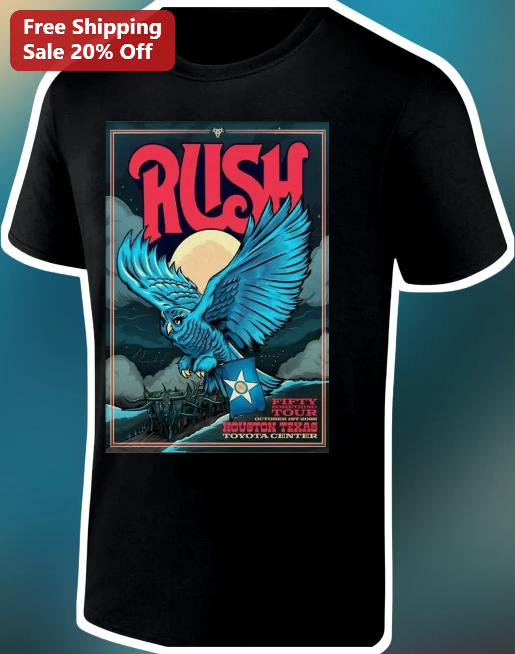 Rush Fifty Something Tour Houston Texas Tee Classic Rock Band Merch Vintage Concert Poster Shirt