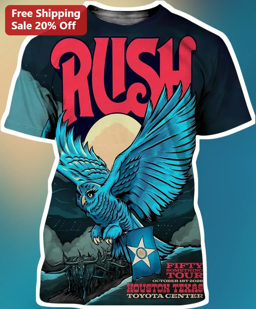 Rush Fifty Something Tour Houston Toyota Center Vintage Rock Concert Tee