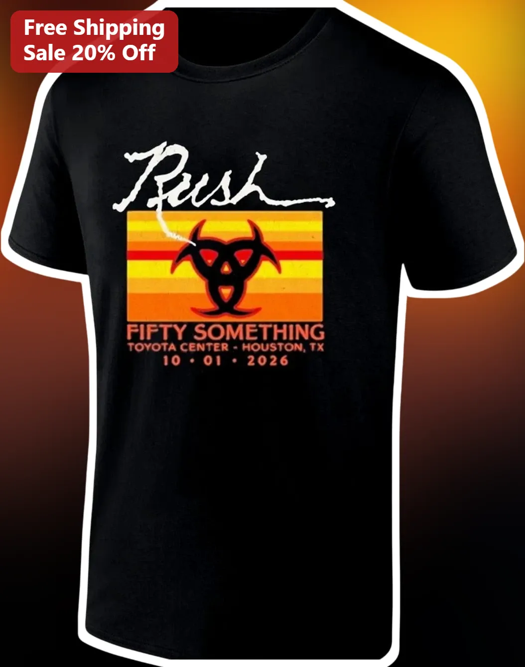 Rush Fifty Something Tour Houston Toyota Center Vintage Sunset Graphic Tee