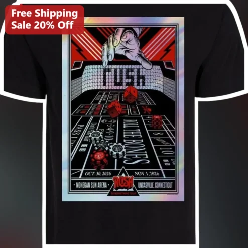Rush Roll the Bones Tee Holographic Craps Table Design Classic Rock Band Merch Gift for Fans