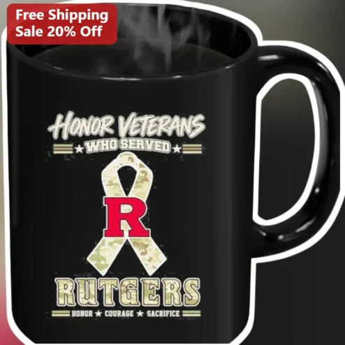 Rutgers Veterans Honor Courage Sacrifice Mug Military Camo Coffee Cup Gift for Alumni Service Members