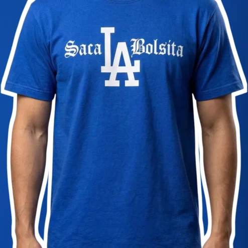 Saca Bolsita LA Dodgers Gothic Font Tee Funny Baseball Fan Gift Unisex Cotton T-Shirt