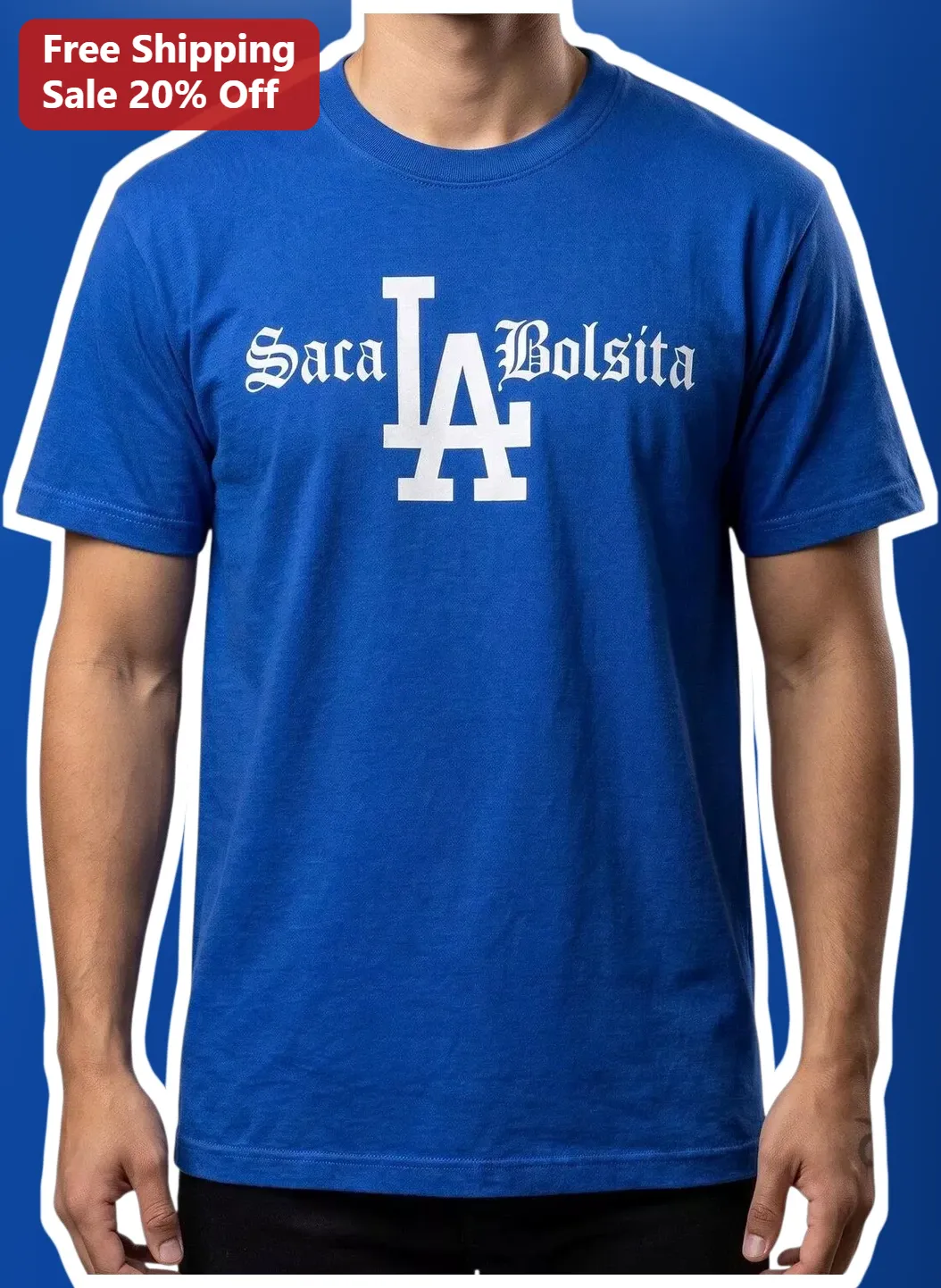 Saca Bolsita LA Dodgers Gothic Font Tee Funny Baseball Fan Gift Unisex Cotton T-Shirt