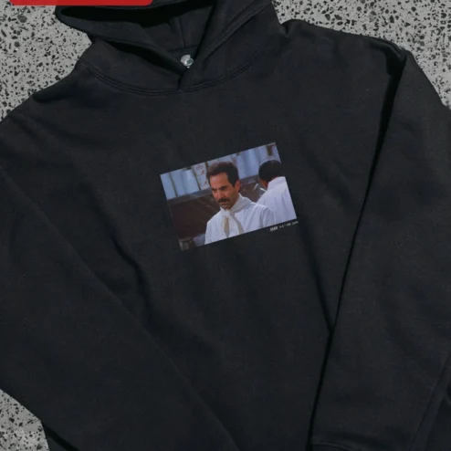 Customer in Chicago, Illinois wearing Sacha Baron Cohen Hoodie Borat Ali G Comedy Fan Merch Black Pullover