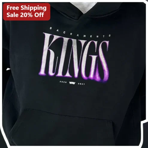 Sacramento Kings Hoodie Men's Black Pullover Retro Neon Glow Graphic Basketball Fan Apparel