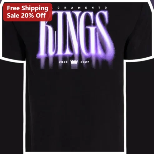 Sacramento Kings Tee NBA Basketball Fan Gear Black Purple Glow Design available at our Chicago, Illinois warehouse