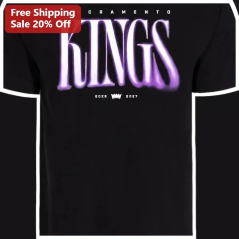 Sacramento Kings Tee Retro Airbrush Vintage NBA Fan Gear Black Cotton Shirt available at our Chicago, Illinois warehouse