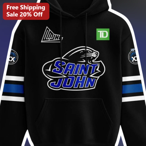 Saint John Sea Dogs Hockey Fan Hoodie Black Team Logo Apparel