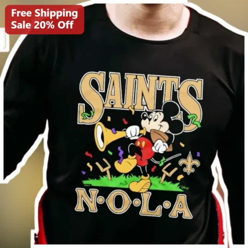 SAINTS N·O·L·A Mickey Mouse Long Sleeve Shirt New Orleans Saints Fan Gift