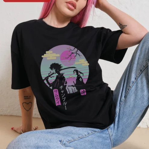 Samurai Champloo Vaporwave Anime Tee Mugen Jin Retro Synthwave Streetwear Shirt
