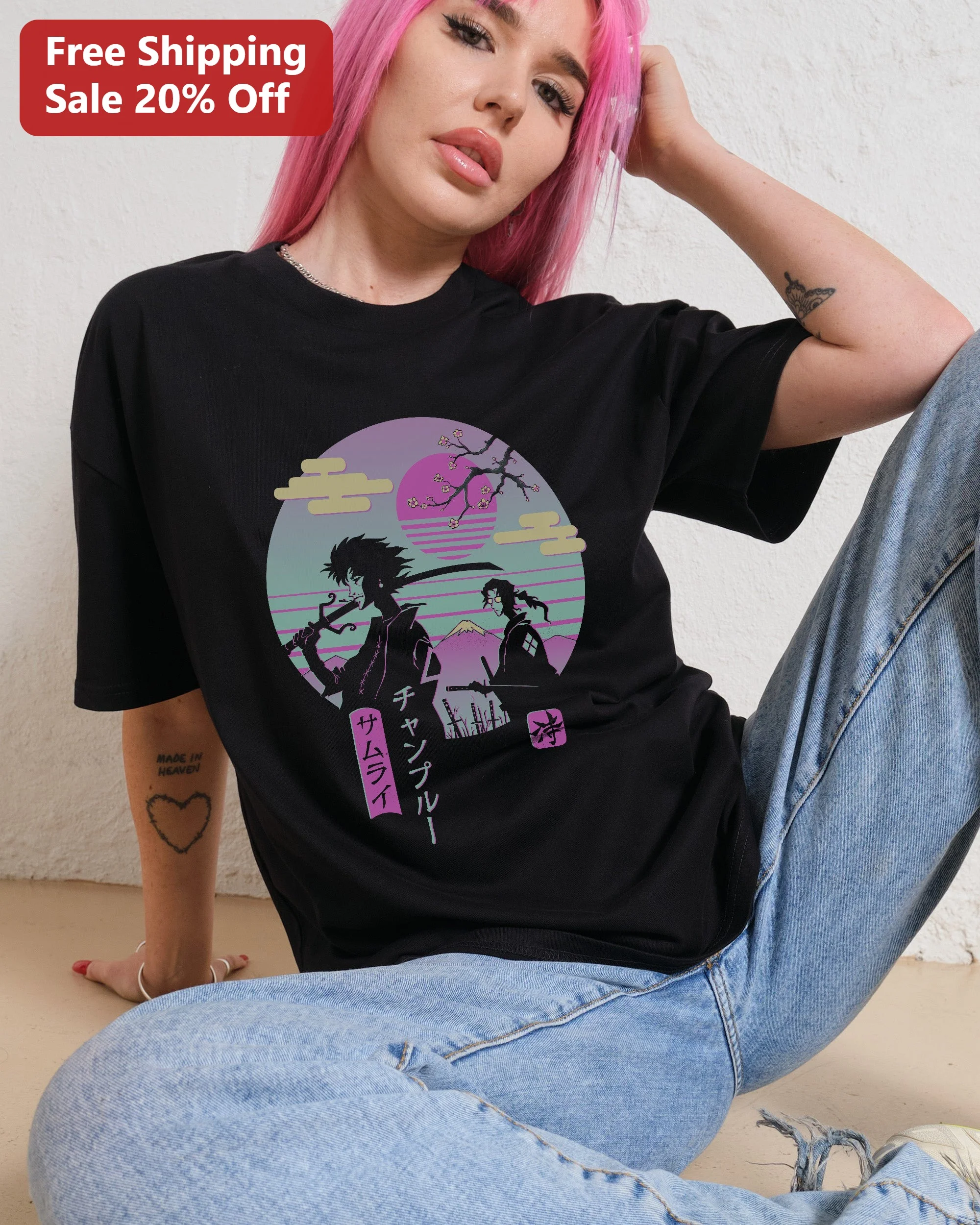 Samurai Champloo Vaporwave Anime Tee Mugen Jin Retro Synthwave Streetwear Shirt