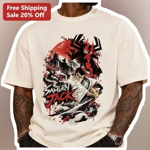 Samurai Jack Tee Vintage Anime Katana Warrior Graphic T-Shirt Gift for Men Women