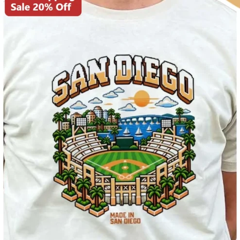 San Diego Made In San Diego Pixel Art Baseball Stadium Tee Retro Padres Fan Gift