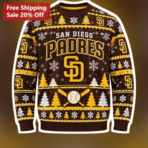 San Diego Padres Ugly Christmas Sweater Brown Crewneck Holiday Baseball Fan Gift