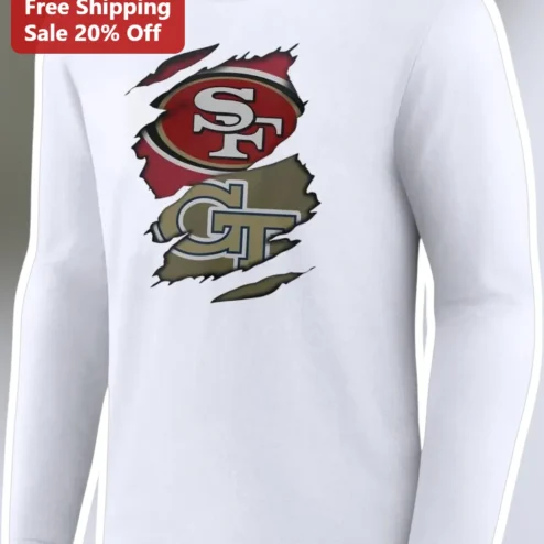 San Francisco 49ers Colorado State Rams Torn Effect Long Sleeve Tee