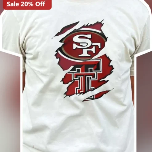 San Francisco 49ers Texas Tech Red Raiders Torn Effect Tee NFL NCAA Mashup Distressed Graphic Shirt