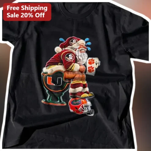 Santa Claus College Football Humor Tee Funny Holiday Gift for Men Women