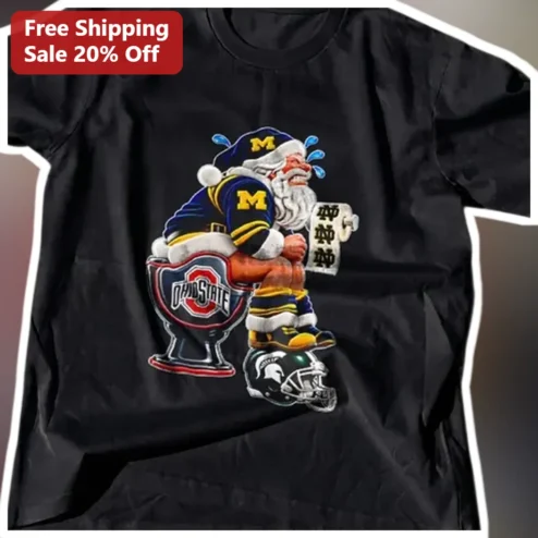Santa Claus College Football Rivalry Graphic Tee Funny Michigan Ohio State Christmas Gift