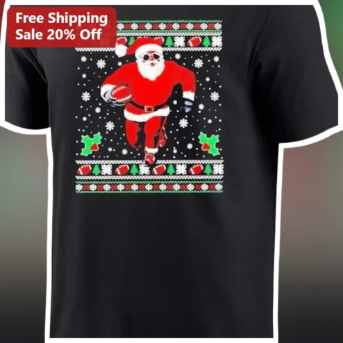 Santa Claus Football Ugly Christmas Sweater Tee Funny Holiday Gift for Men Women