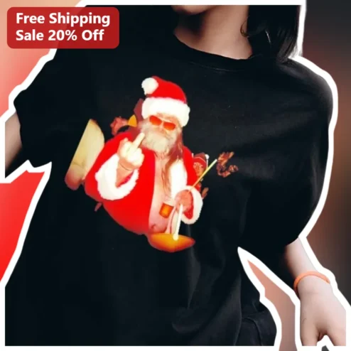 Santa Claus Funny Stoner Graphic Tee Adult Christmas Gift available at our Chicago, Illinois warehouse