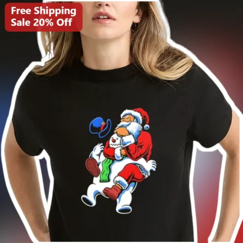 Santa Claus Riding Bull Funny Christmas Graphic Tee Western Holiday Gift for Men Women