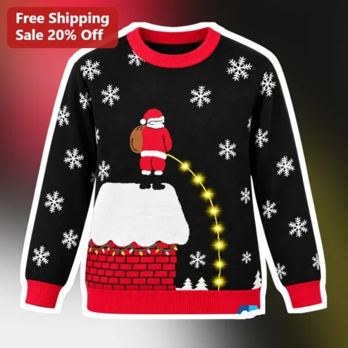Santa Claus Sweater Pixel Art Ugly Christmas Holiday Knitwear Gift for Men Women available at our Chicago, Illinois warehouse