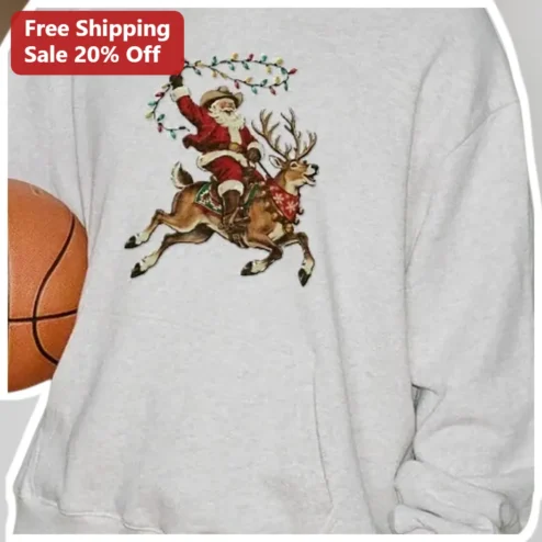 Santa Claus Sweatshirt Cowboy Yeehaw Christmas Rodeo Funny Holiday Gift for Men Women