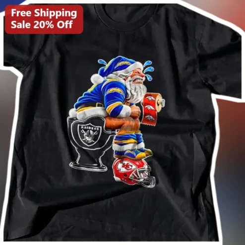 Santa Claus Tee Funny NFL Football Fans Christmas Graphic Shirt for Men Women