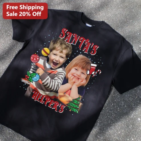 Santa's Helper Tee Christmas Elf Shirt Holiday Kids Gift