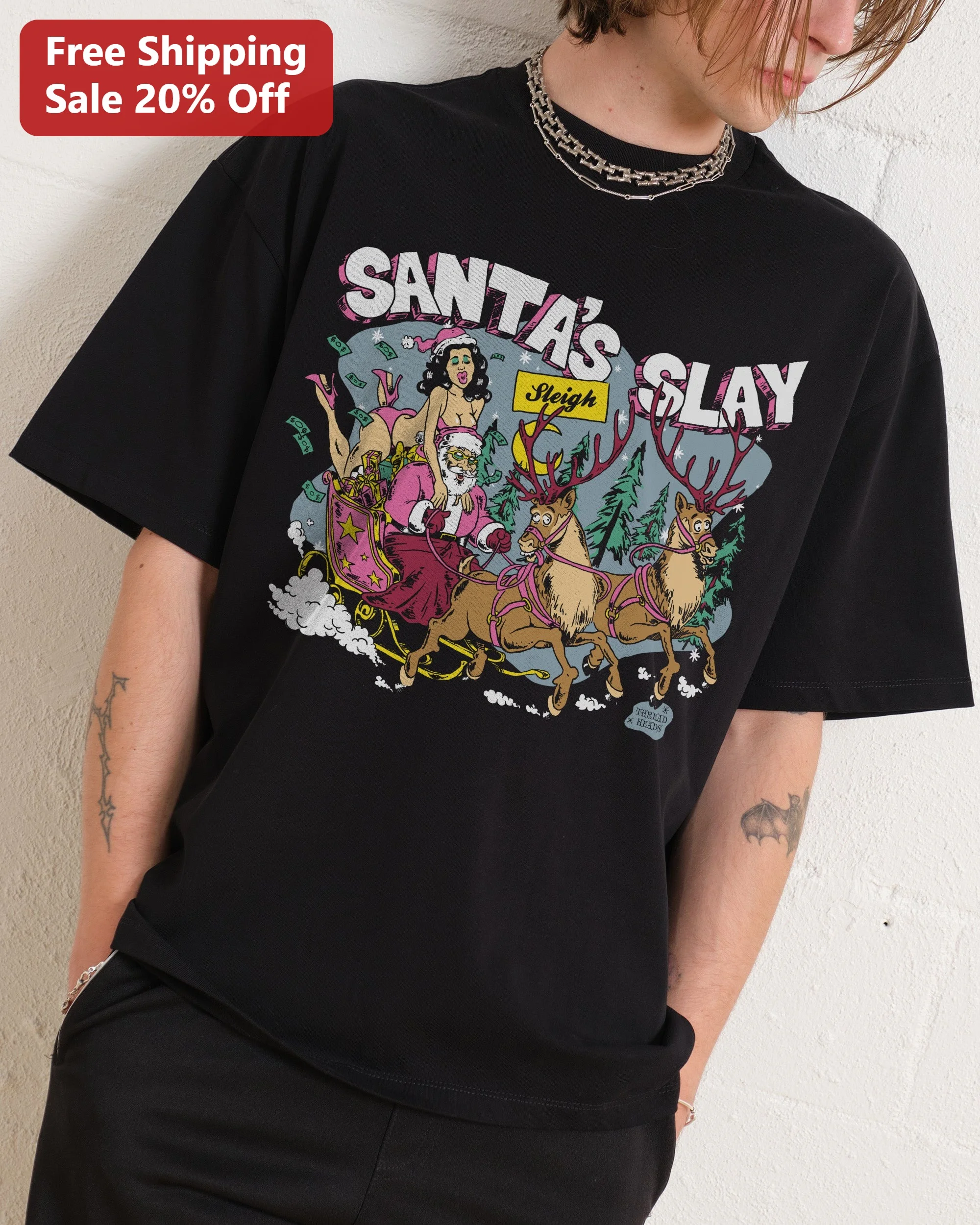Santa's Slay Sleigh Tee Evil Santa Claus Christmas Horror Graphic Shirt