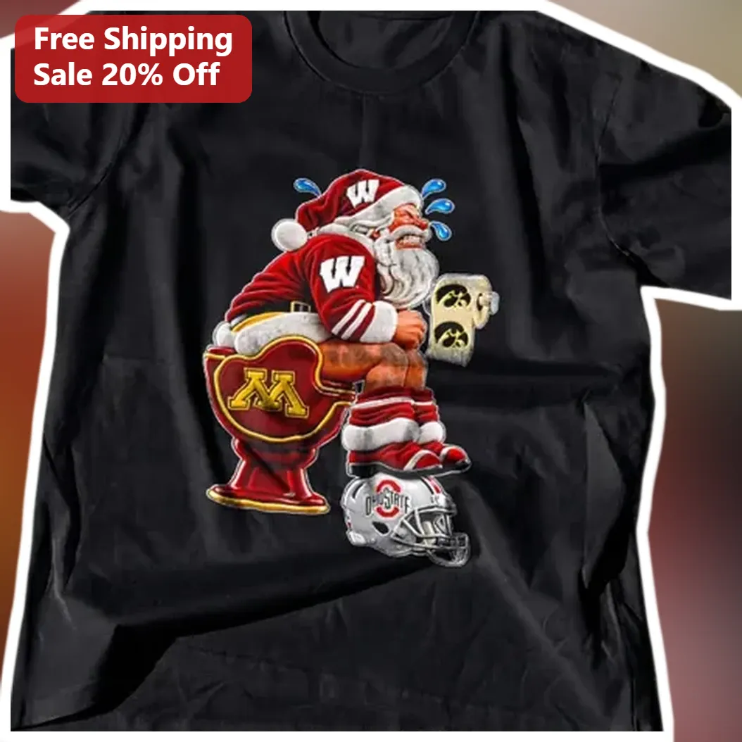 Santa Toilet College Football Rivalry Tee Wisconsin Badgers Minnesota Golden Gophers Ohio State Buckeyes Funny Christmas Gift