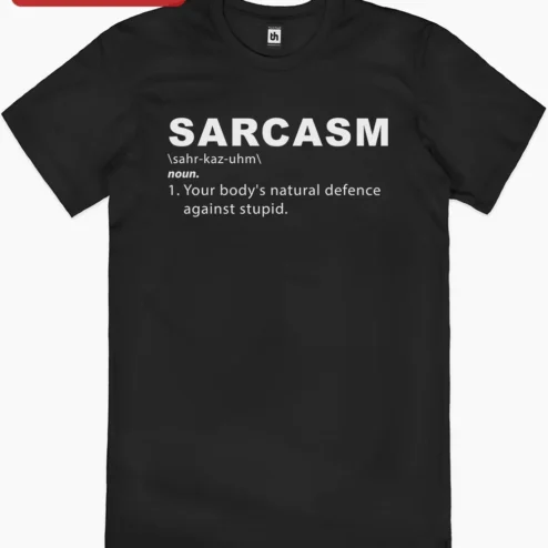 Customer in Chicago, Illinois wearing Sarcasm Definition Digital Artwork Funny Dictionary Style Print Humorous Wall Decor Gift for Sarcast