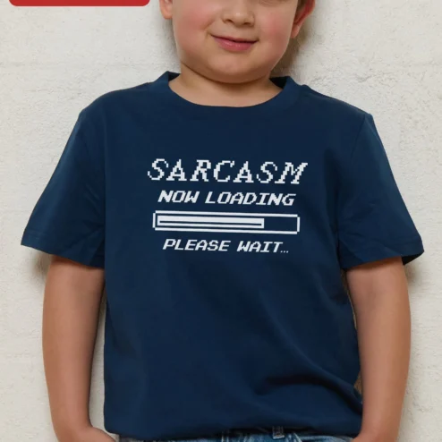 Sarcasm Now Loading Please Wait Funny Sarcastic Kids Tee Pixel Art Humor Gift on a hanger, ready to ship from Chicago, Illinois