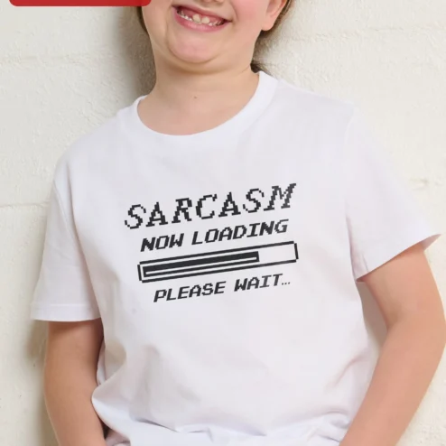 Customer in Chicago, Illinois wearing Sarcasm Now Loading Please Wait Funny Sarcastic Kids Tee Pixel Art Humor Gift