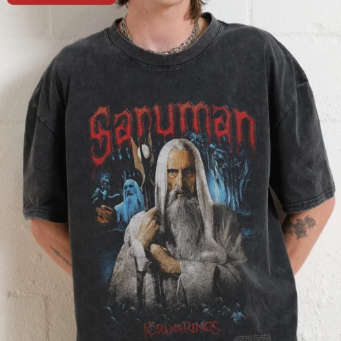 Saruman The White Lord Of The Rings Vintage Graphic Tee Middle Earth Fantasy Fan Apparel