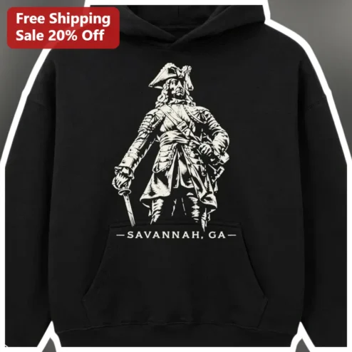 Savannah GA Vintage Travel Hoodie Colonial Soldier Woodcut Art Souvenir Gift