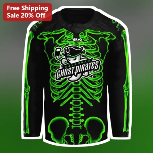 Savannah Ghost Pirates Jersey Neon Green Skeleton Pirate Mascot Long Sleeve Baseball Softball Uniform
