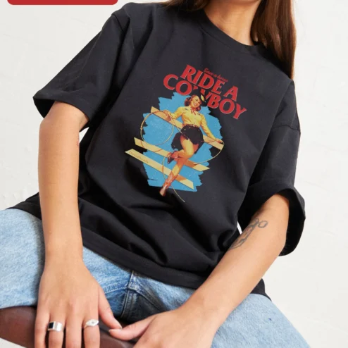Save a Horse Ride a Cowboy Graphic Tee Retro Western Pin Up Cowgirl Shirt Funny Country Gift for Women