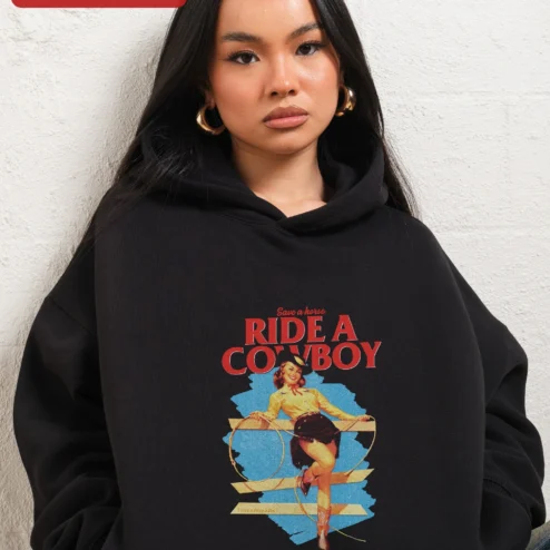Save a Horse Ride a Cowboy Hoodie Vintage Pin Up Cowgirl Western Country Music Gift for Women