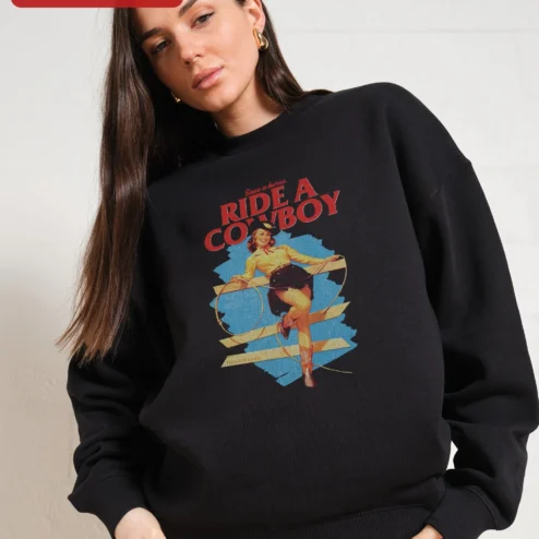 Save a Horse Ride a Cowboy Sweatshirt Western Pin Up Cowgirl Graphic Crewneck for Women