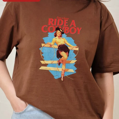 Save a Horse Ride a Cowboy Tee Retro Pinup Cowgirl Graphic Shirt for Women