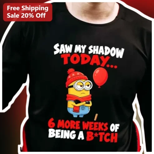 Saw My Shadow Today Minion Graphic Tee Funny Pregnancy Announcement Gift for Women