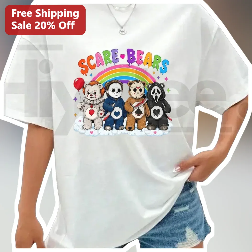 Scare Bears Tee Cute Spooky Rainbow Horror Graphic T-Shirt Halloween Gift