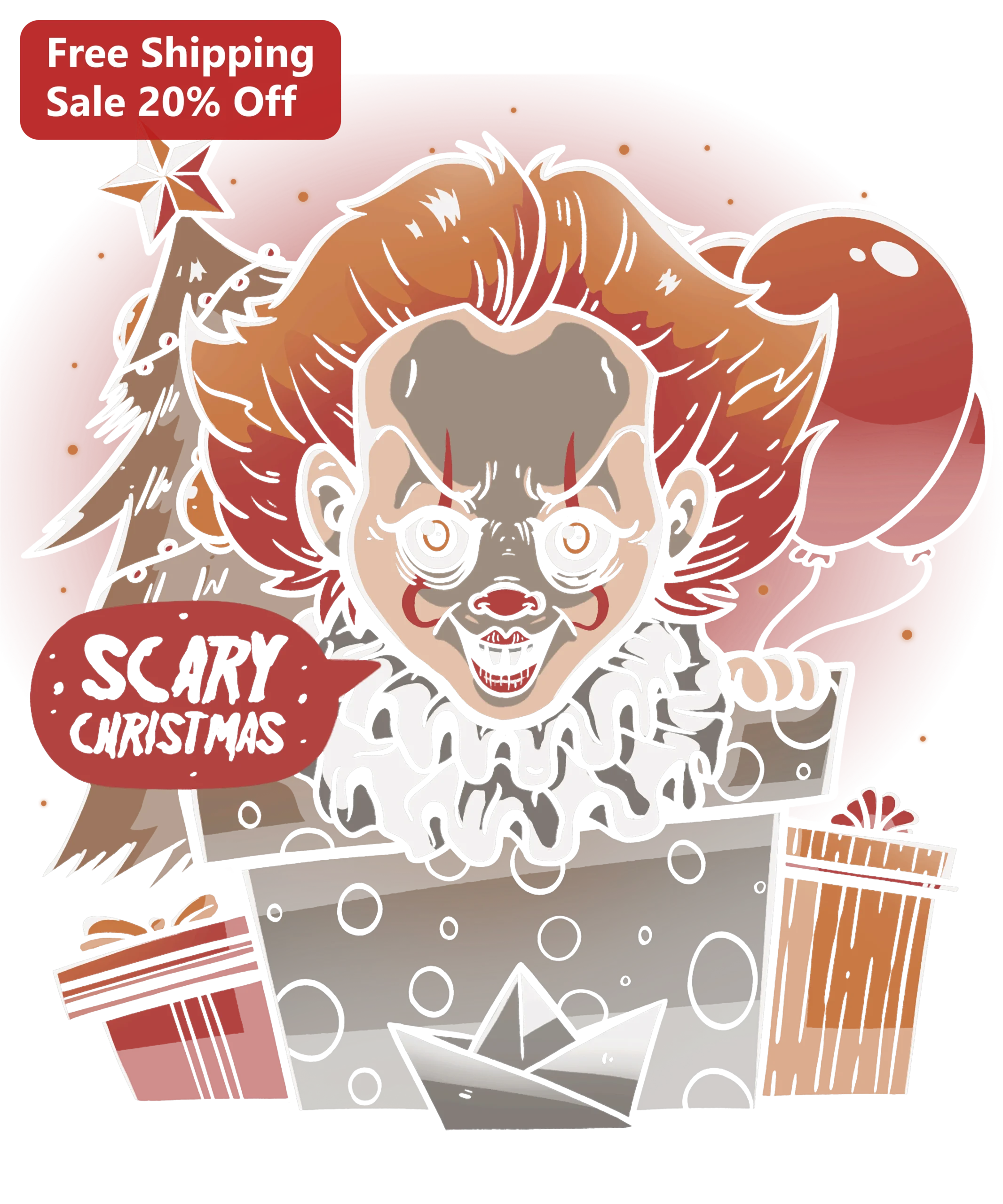 Scary Christmas Horror Clown Tee Pennywise IT Movie Gift for Men Women