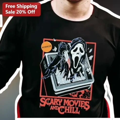 Scary Movies And Chill Ghostface Long Sleeve Shirt Funny Horror Movie Gift