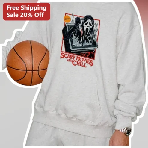Scary Movies And Chill Hoodie Ghostface Horror Movie Fan Gift Retro Spooky Sweatshirt