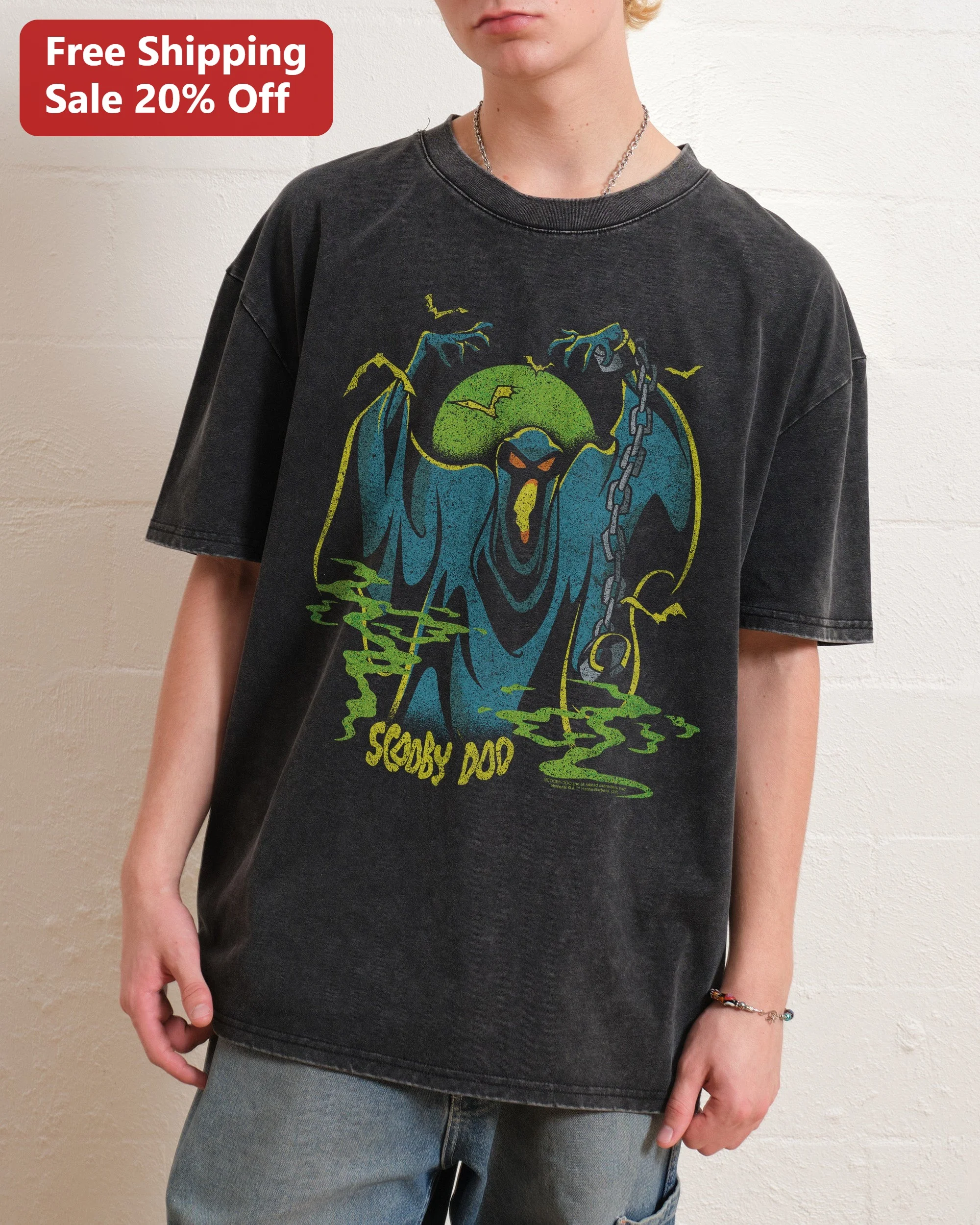 Scooby-Doo Black Knight Ghost Vintage Acid Wash Tee